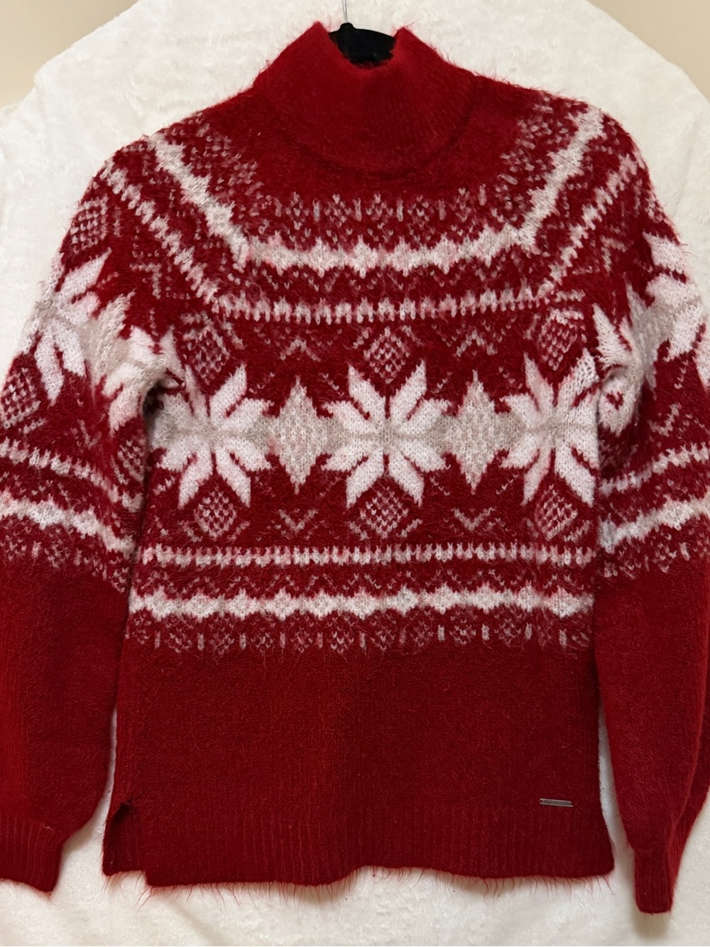 Abercrombie & Fitch Red and White Fair Isle Turtleneck Sweater
